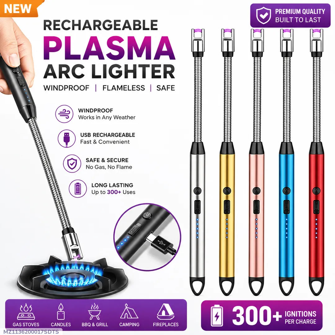 Rechargeable Plasma Arc Lighter – USB Windproof Flameless Electric Lighter for Candles, BBQ & Kitchen Use
