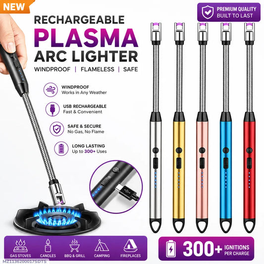 Rechargeable Plasma Arc Lighter – USB Windproof Flameless Electric Lighter for Candles, BBQ & Kitchen Use